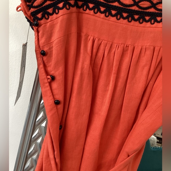 Milly Cabana Sz M orange dress with navy appliqué side button up back tie - Picture 3 of 5